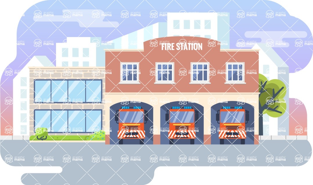 Vector Landscape Mega Bundle - Fire Station Vector Background Illustration